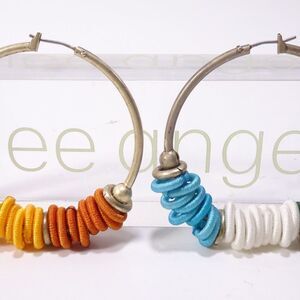 Lee Angel Golden Rainbow Silk Ring Hoop Earrings NWT $125.00